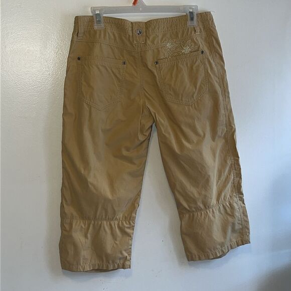 EUC KUHL KENDRA KAPRI PANTS SIZE 6 CAMEL GOLD COLOR EMBROIDERED FLOWER POCKET - Picture 5 of 9